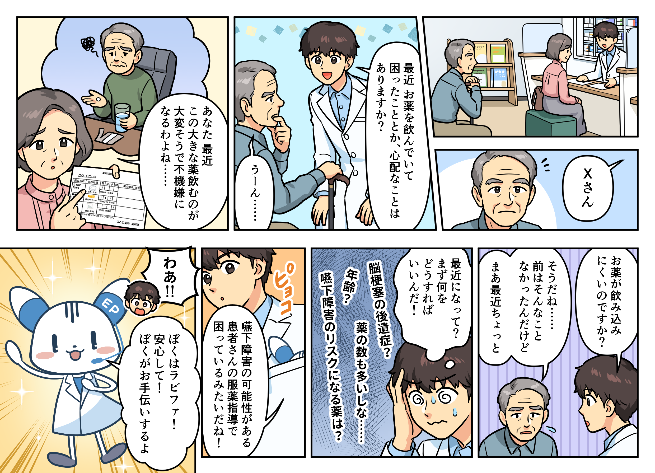 飲み込みにくい患者さんの指導に悩む薬剤師のマンガ
