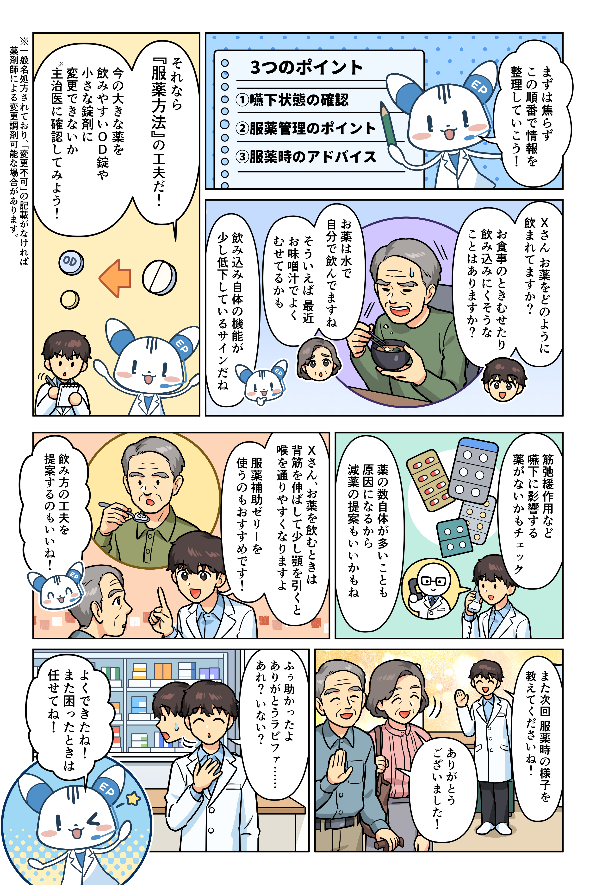 飲み込みにくい患者さんの服薬指導のマンガ
