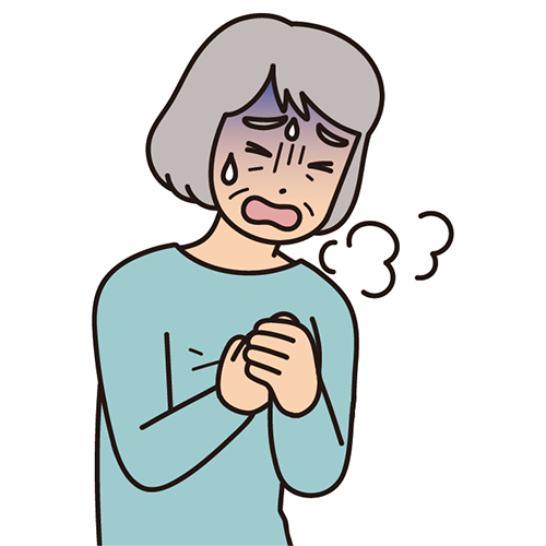 胸をおさえて苦しい様子の女性
